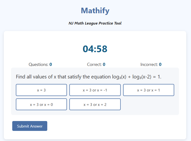 Mathify Project - New Jersey Math League Practice Tool